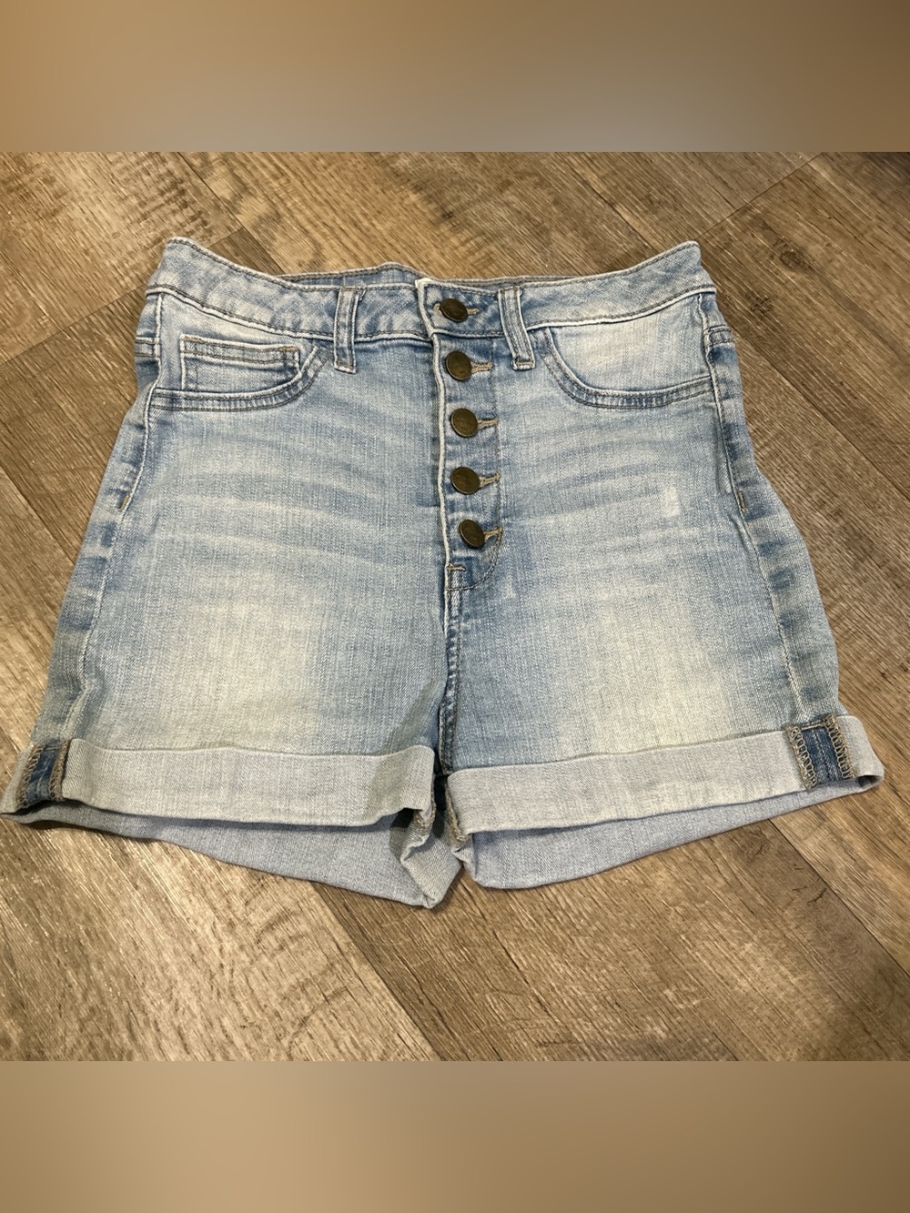 Sneak Peek Light Blue High-Rise Button-Fly Denim Shorts